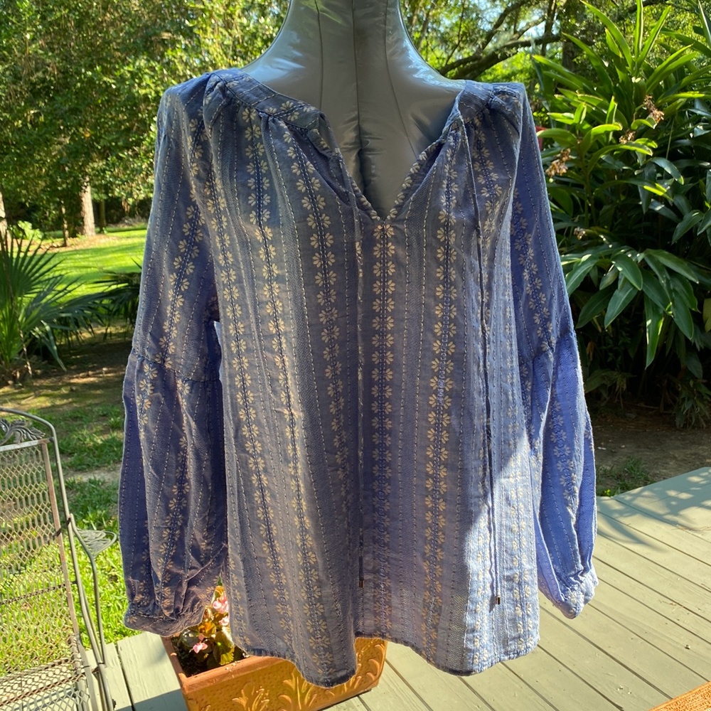 Tommy Hilfiger Blue Striped Floral Blouse Size M